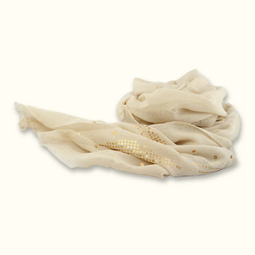 Foulard élégant, en voile de coton orné de sequins dorés